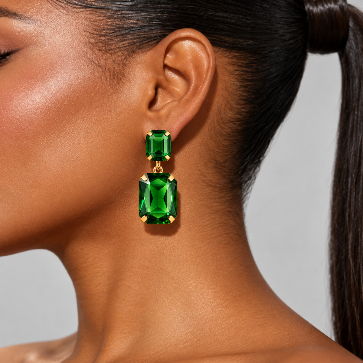 Rectangle rhinestone drop earrings
