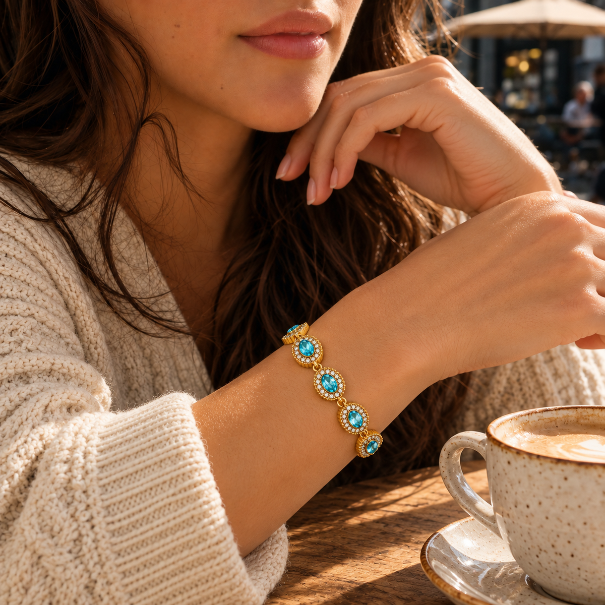 18K Gold-Plated Oval Stone Bracelet