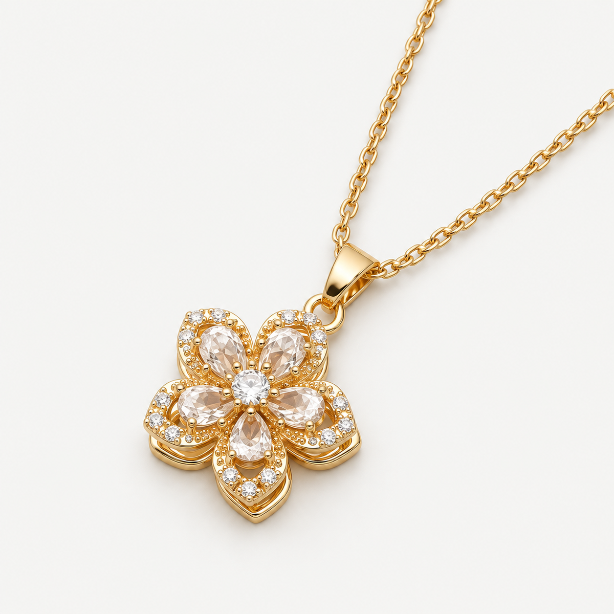 Bloom & Shine Rotating Flower Pendant Necklace
