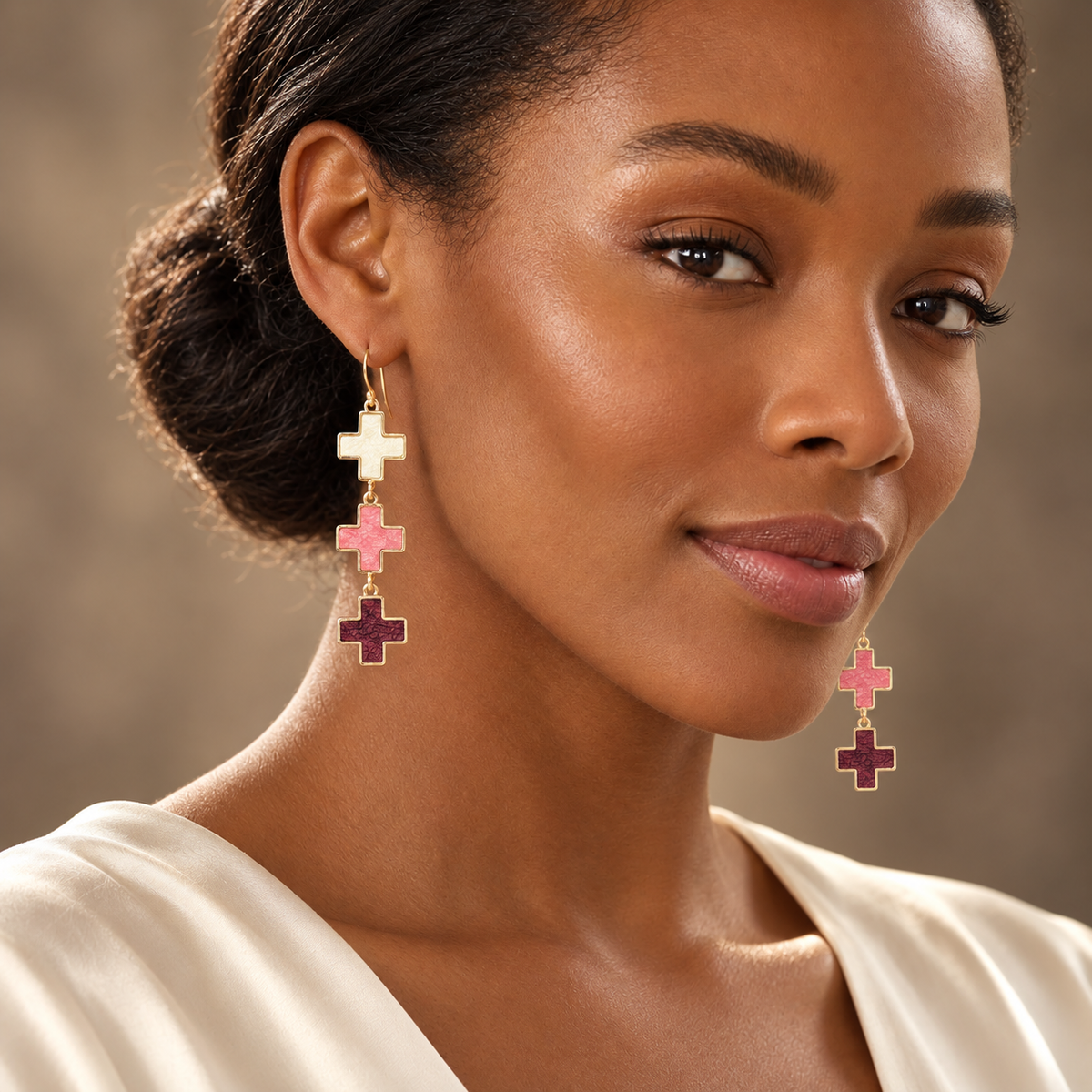 Three-Cross Drop Earrings