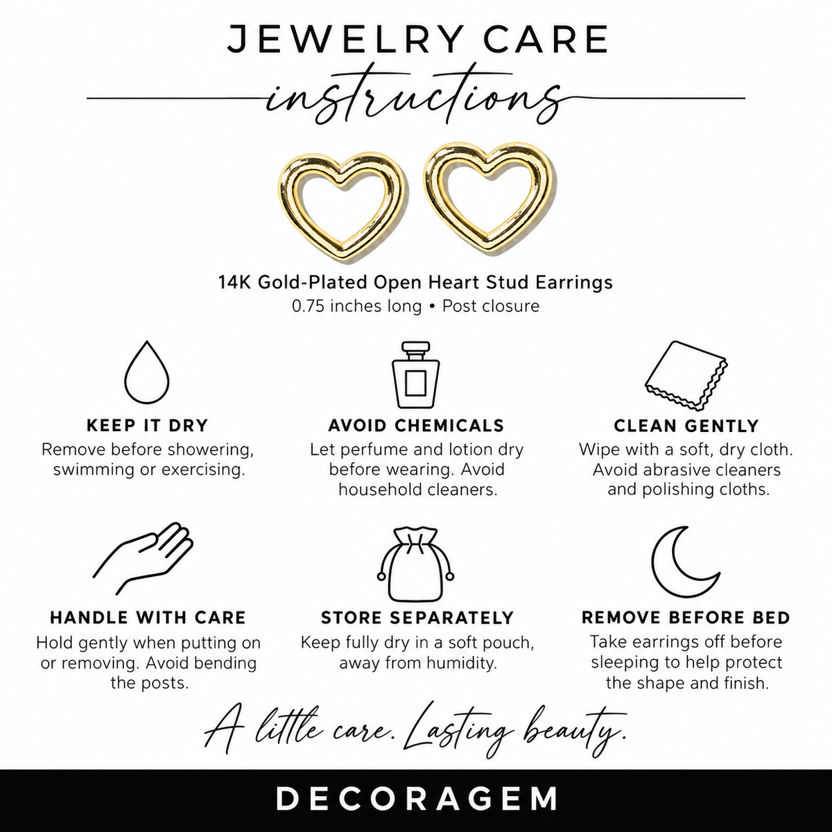 14K Gold-plated open heart stud earrings