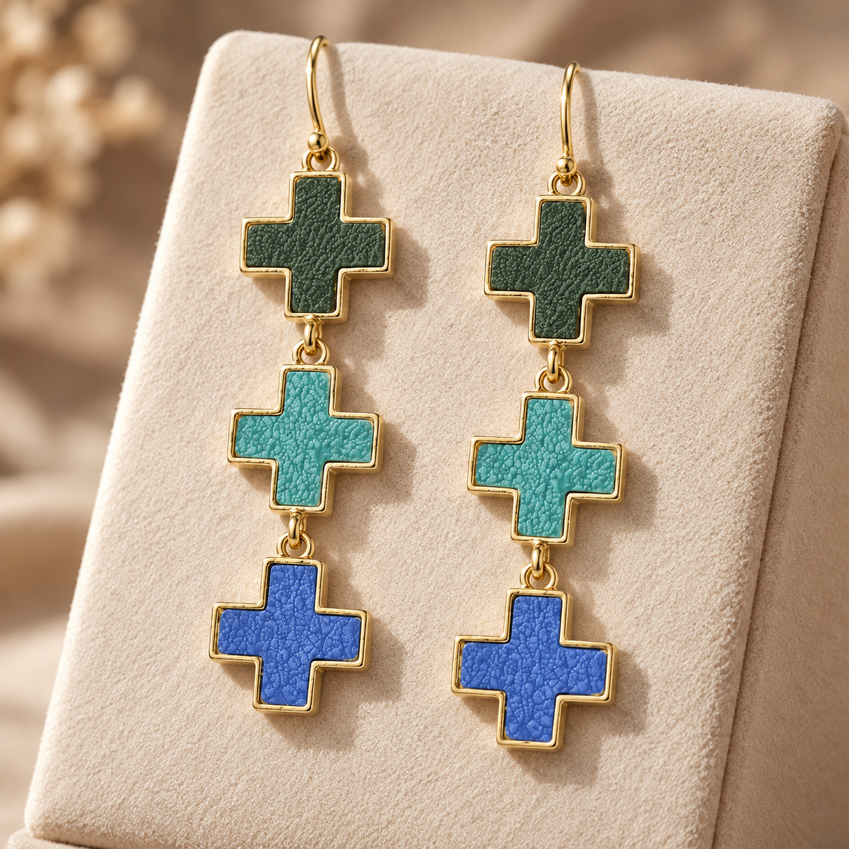 Three-Cross Drop Earrings