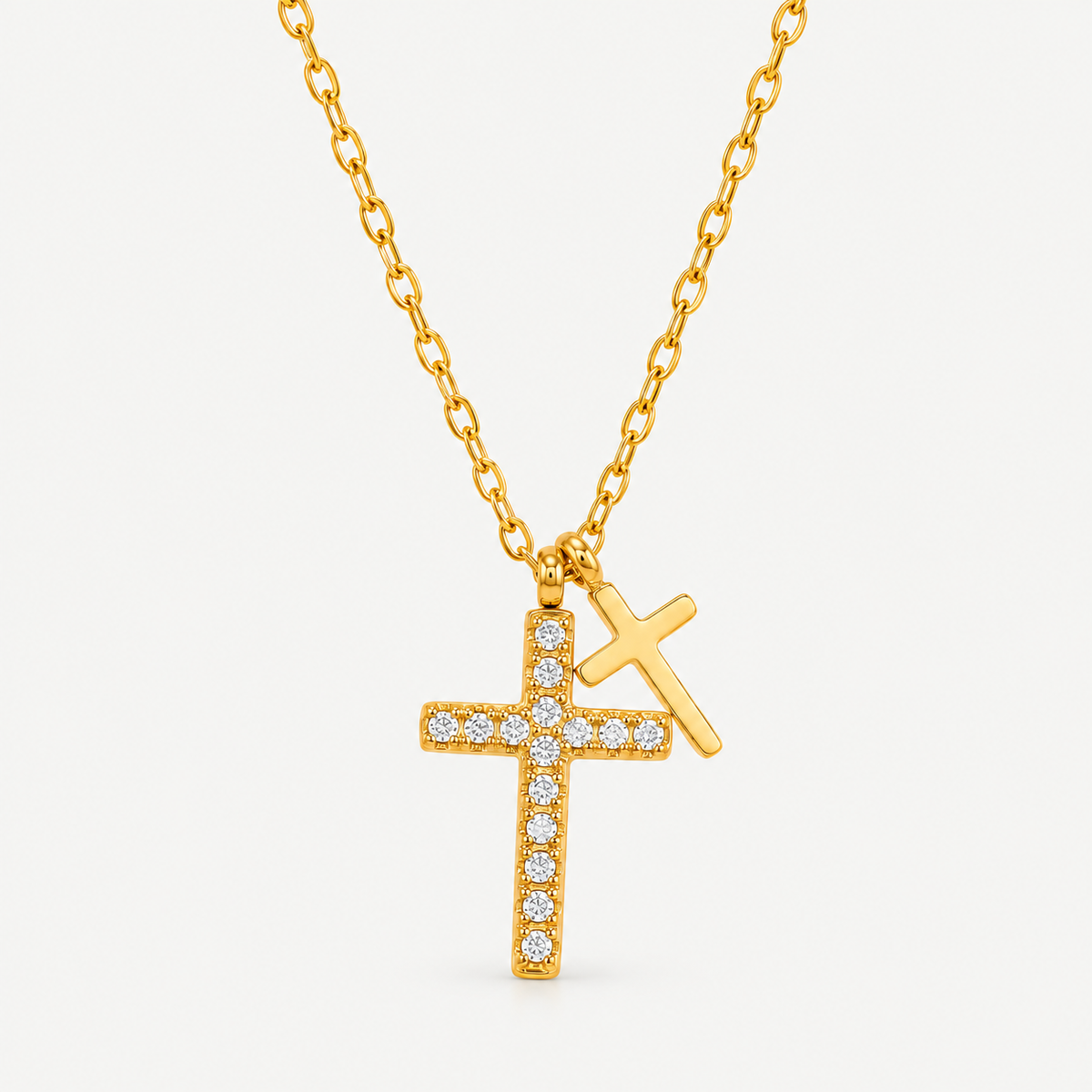 Double Faith Gold-Plated Cross Necklace