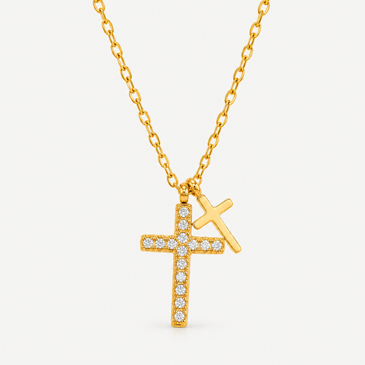 Double Faith Gold-Plated Cross Necklace