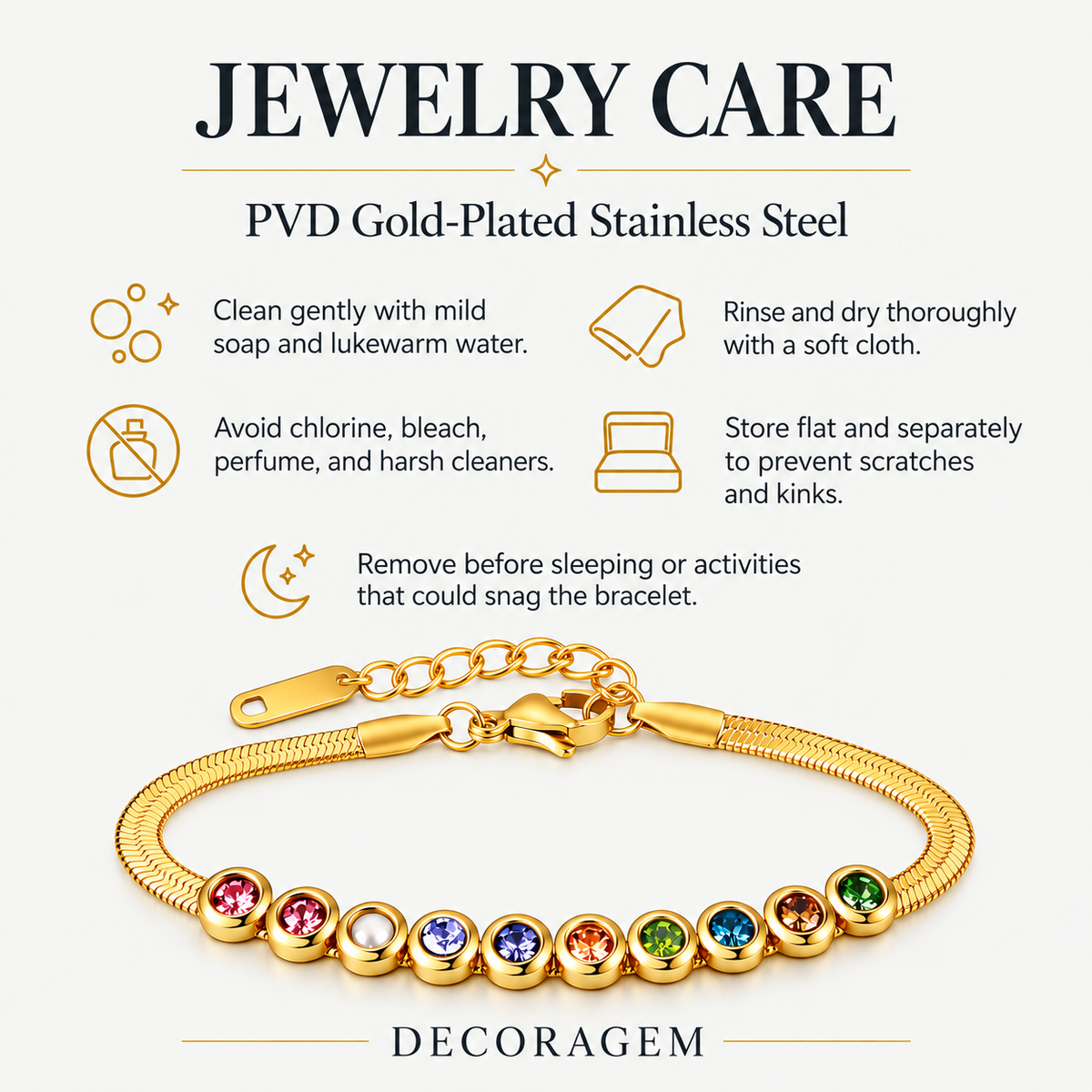 Gold Herringbone Bracelet with Multicolor Stones