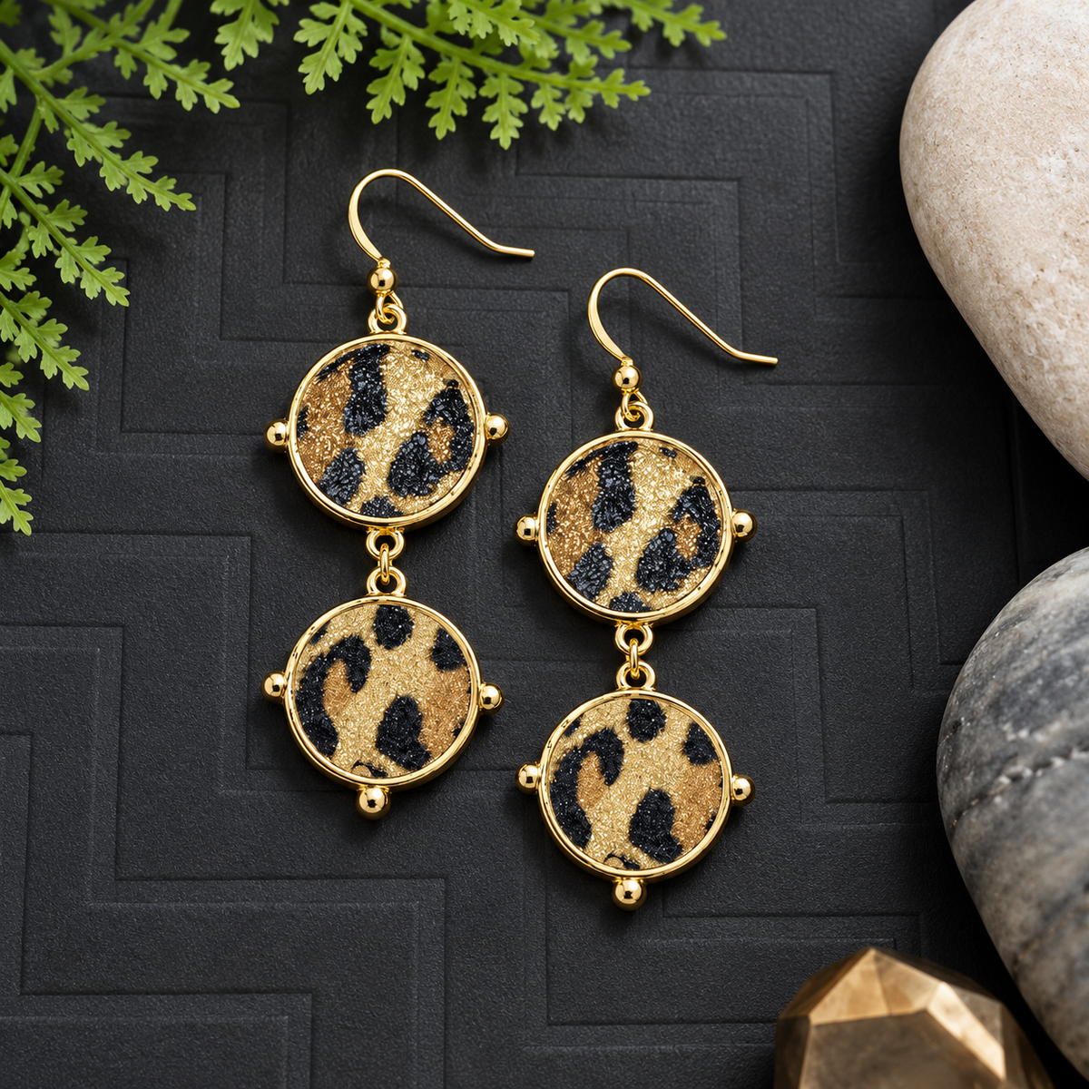 Leopard-Print Double-Drop Earrings