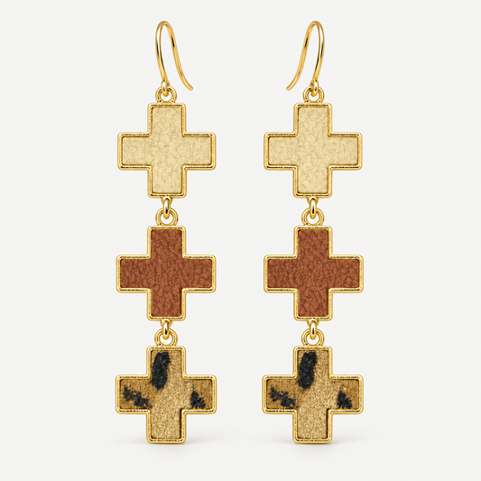 Three-Cross Drop Earrings