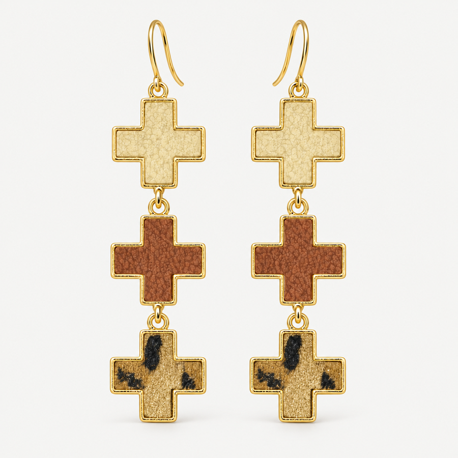 Three-Cross Drop Earrings