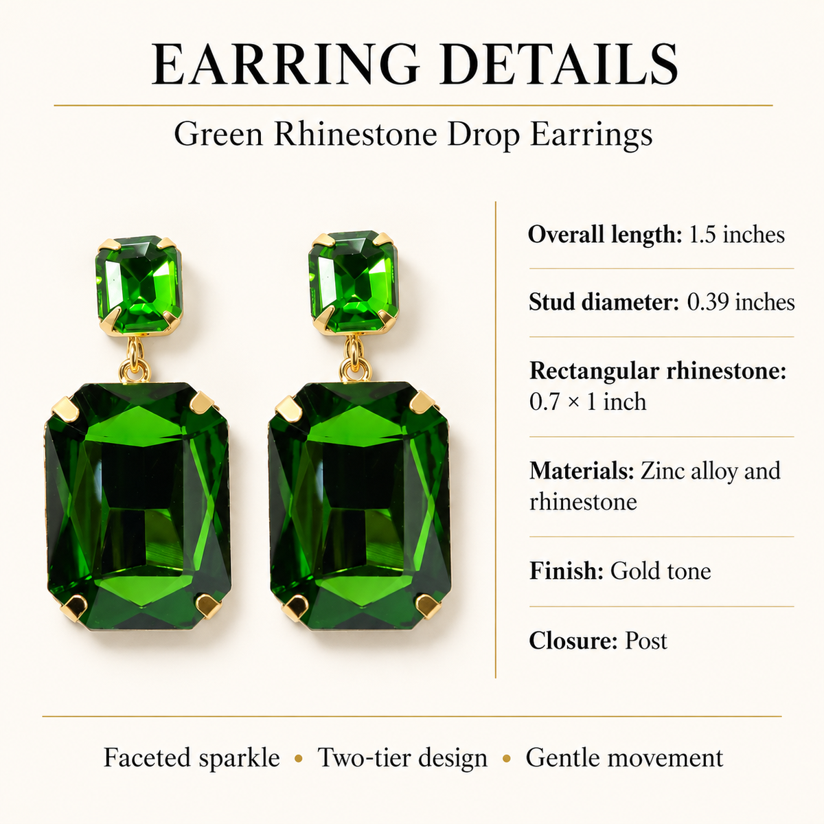 Rectangle rhinestone drop earrings