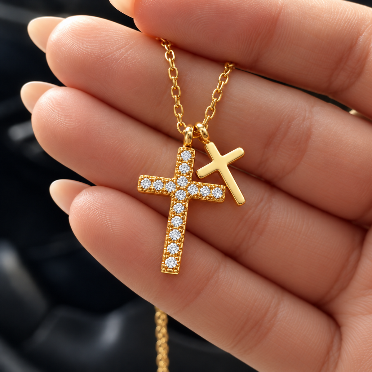 Double Faith Gold-Plated Cross Necklace