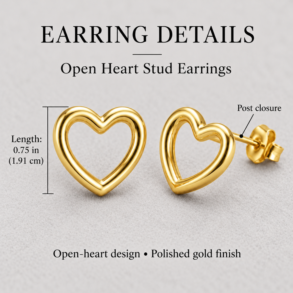 14K Gold-plated open heart stud earrings