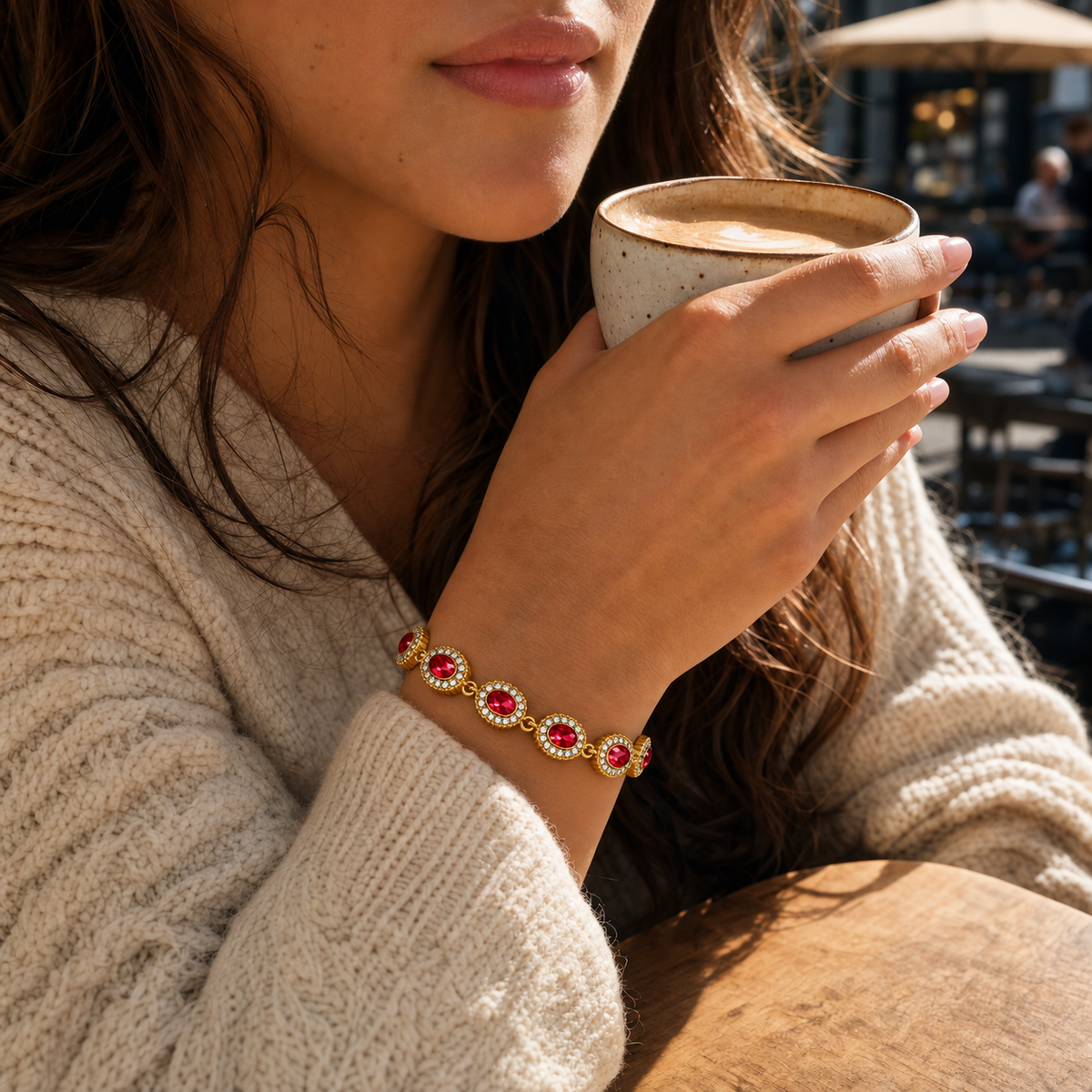 18K Gold-Plated Oval Stone Bracelet
