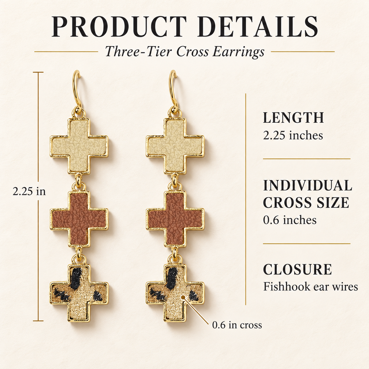 Three-Cross Drop Earrings